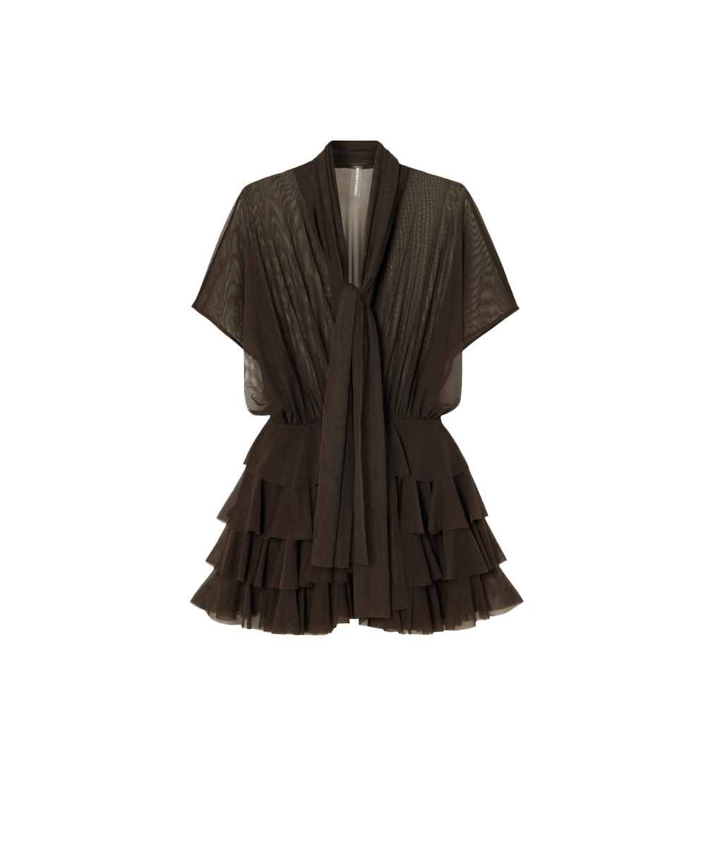 Lauren Tie Neck Ruffled Stretch Mini Dress