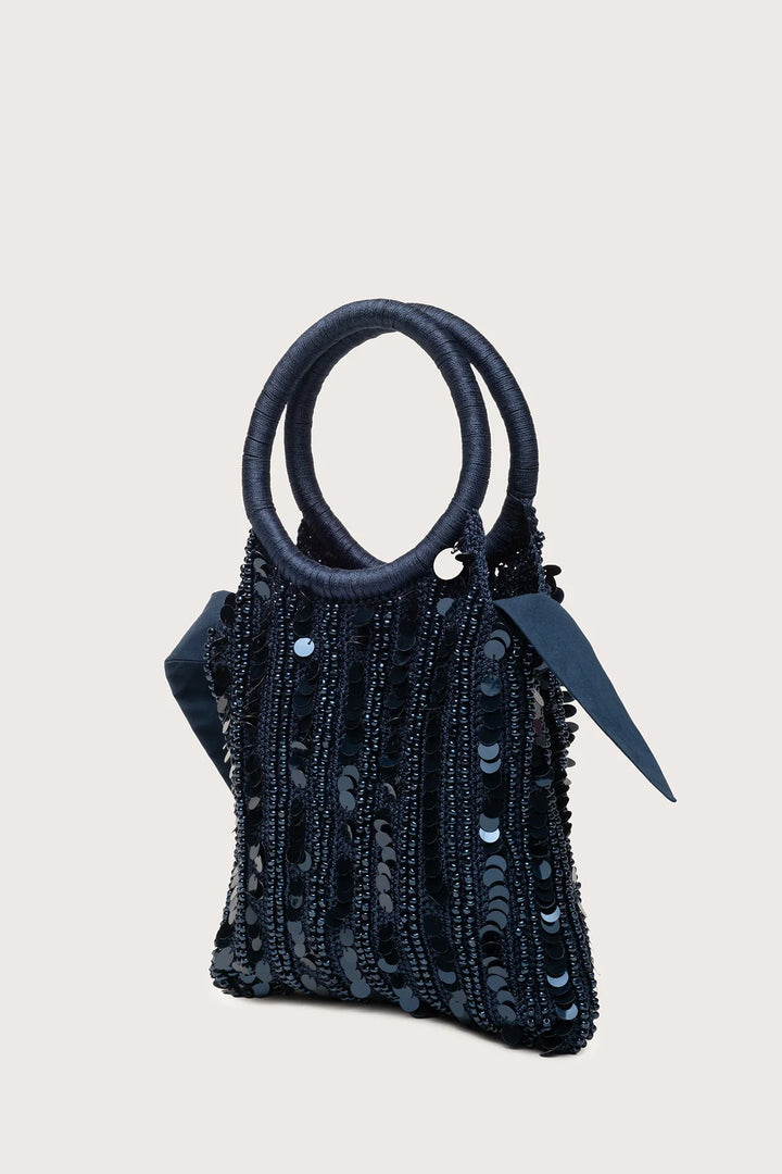 Merlette Maris Embellished Macramé Bag in Midnight