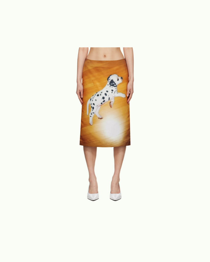 Yellow and Black Printed Midi Skirt