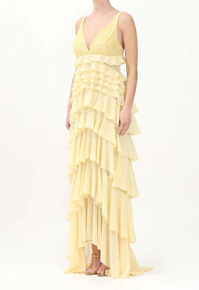 New With Tags Elisabetta Franchi Layered Maxi Dress in Yellow