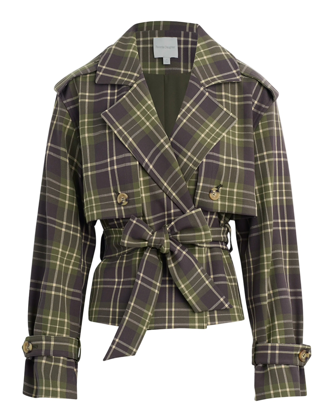 Favorite Daughter “The Cropped Charles” Countryside Plaid Trench Coat