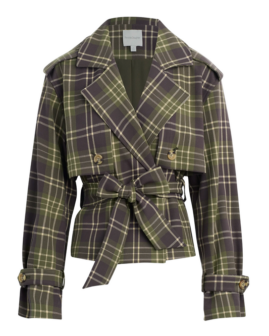 Favorite Daughter “The Cropped Charles” Countryside Plaid Trench Coat