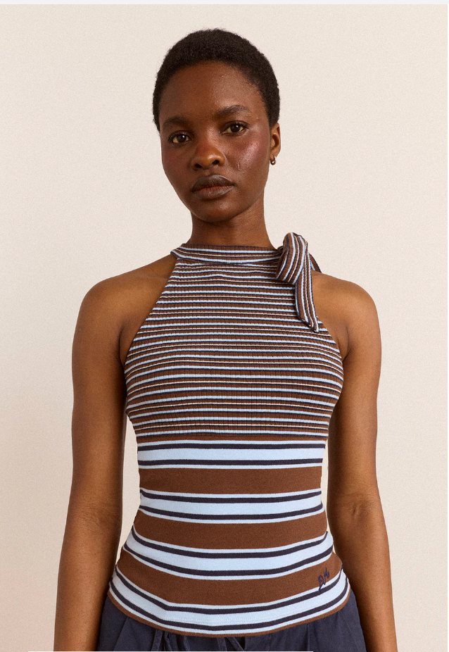 Damson Madder Oriana High Neck Tank in Blue Stripe - Size 2 (Sold Out in 2)