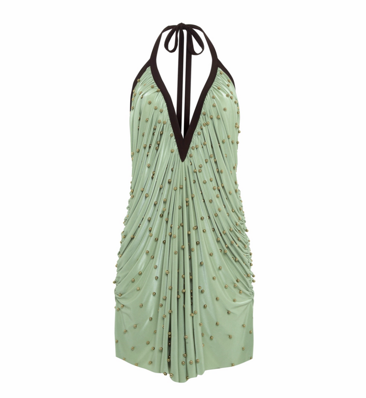 SIEDRÉS Halter Mini Dress in Sage - Size XS