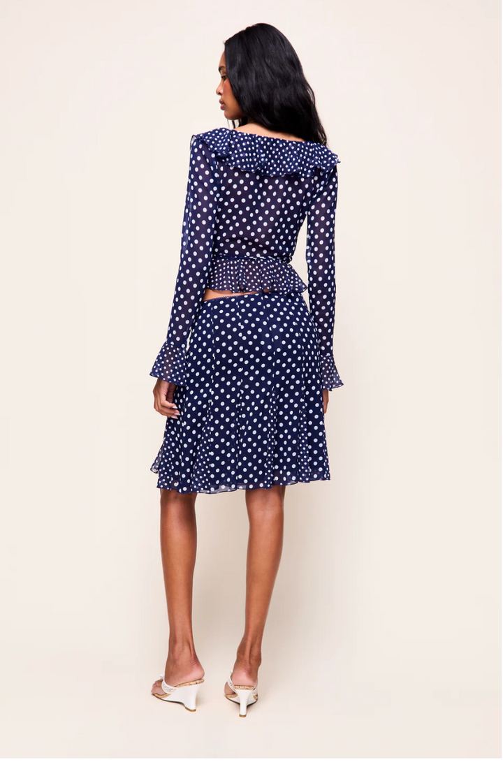 Guizio Mallorca Ruffle Wrap Set in Navy Mixed Polka Dot - Size XXS