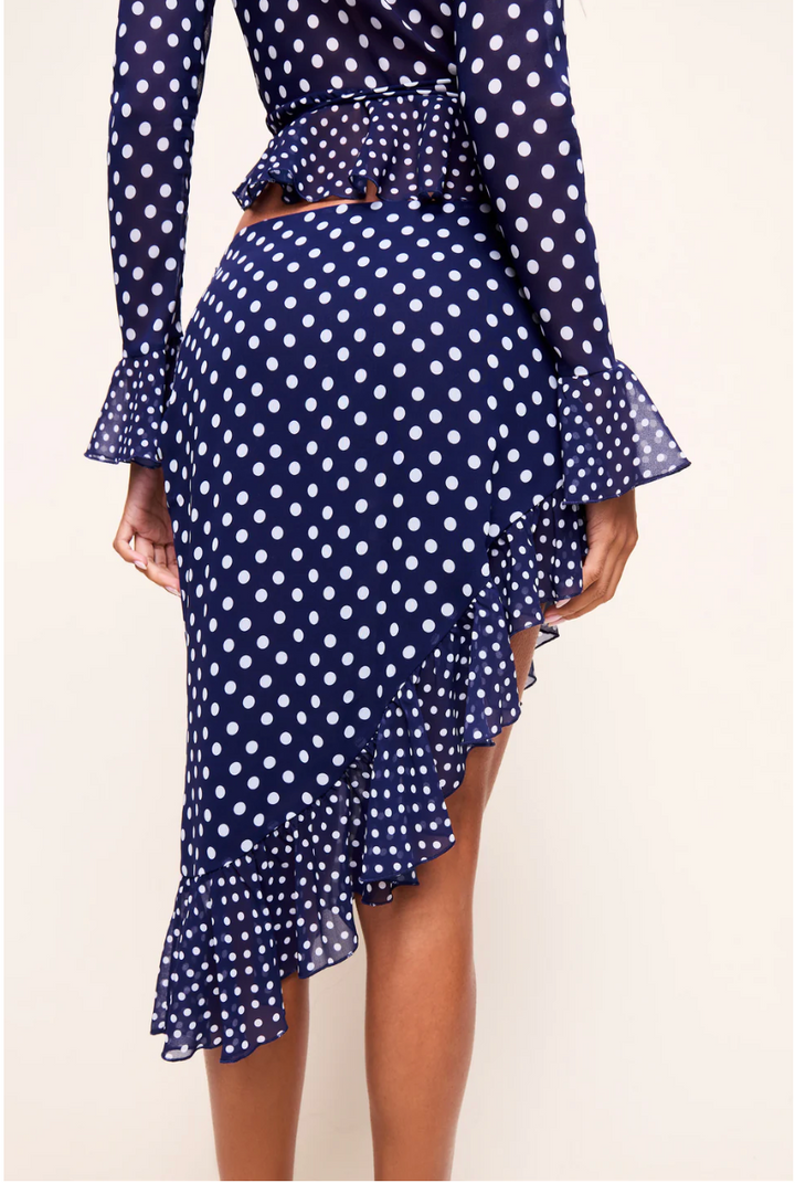 Guizio Mallorca Asymmetrical Skirt in Navy Mixed Polka Dot - Size XS