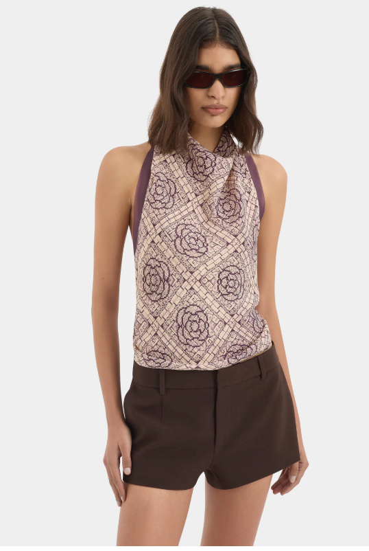 SIR. Mireli Halter Tie Top in Rose Parquet - Size XS-S