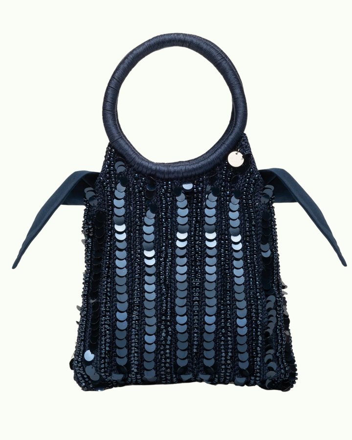 Merlette Maris Embellished Macramé Bag in Midnight