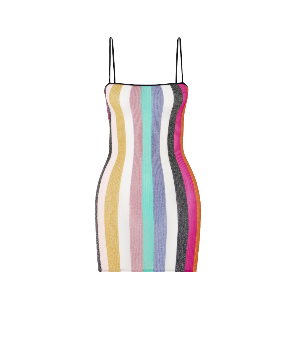 Striped Metallic Crochet-knit Mini Dress