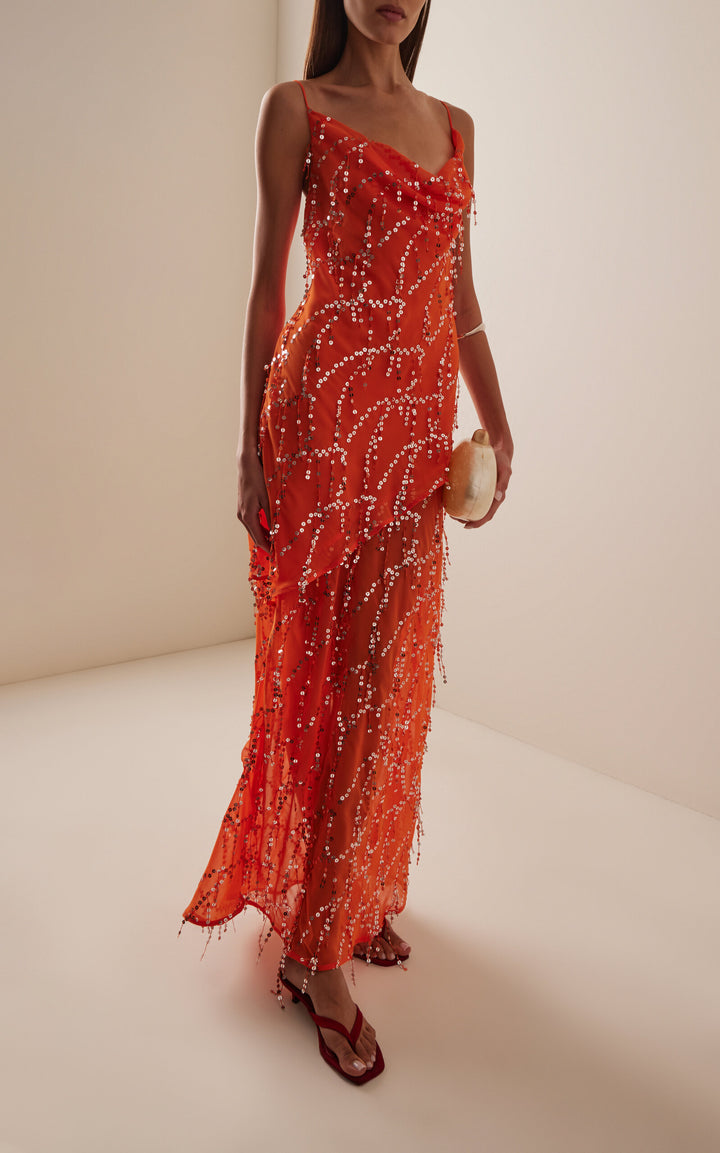 Third Form Refract Bias Maxi Dress in Tangerine - Size 4
