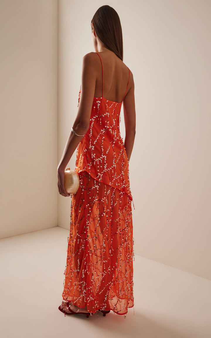 Third Form Refract Bias Maxi Dress in Tangerine - Size 4
