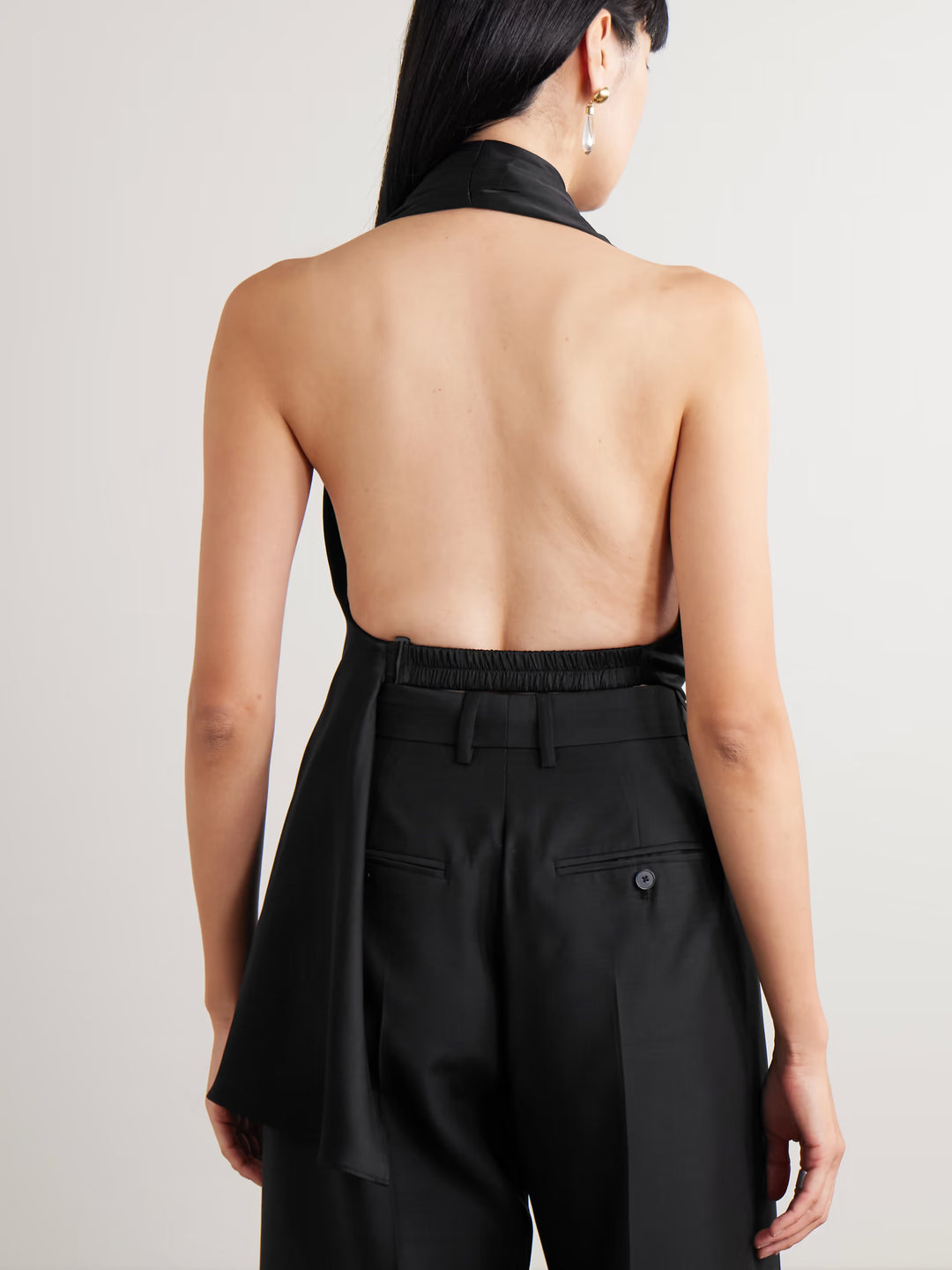 Heirlome Barbara Gathered Draped Silk-Satin Halterneck Blouse in Black - Size XS