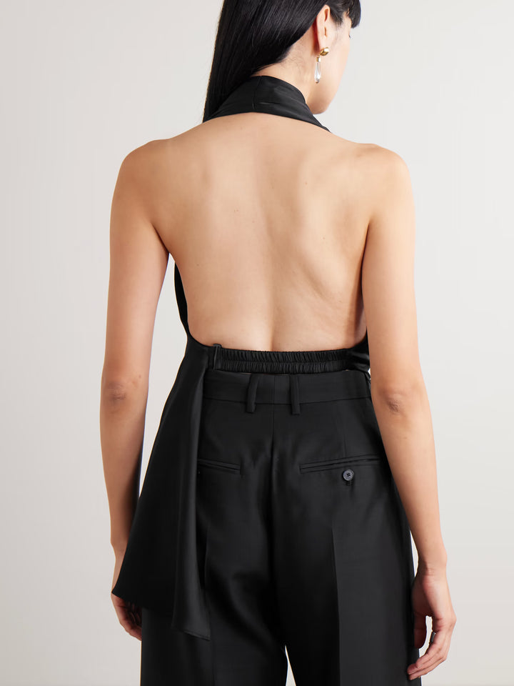 Heirlome Barbara Gathered Draped Silk-Satin Halterneck Blouse in Black - Size XS