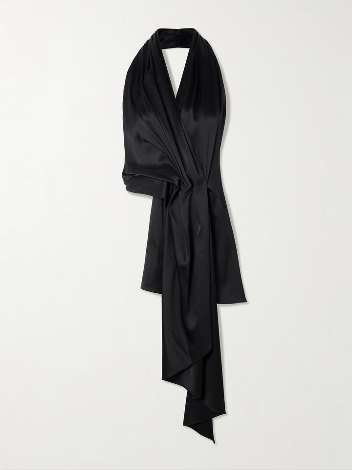 Heirlome Barbara Gathered Draped Silk-Satin Halterneck Blouse in Black - Size XS