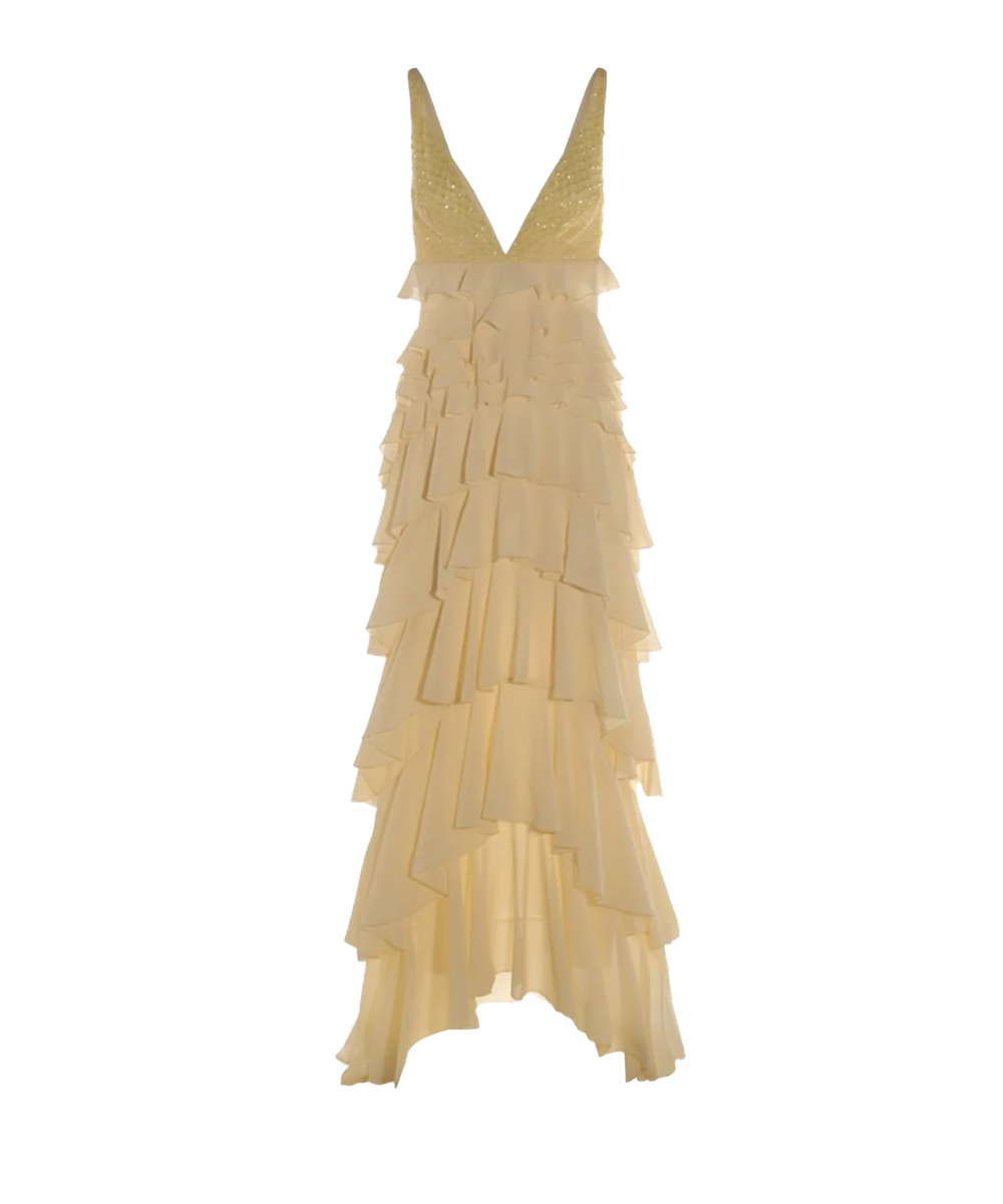 New With Tags Elisabetta Franchi Layered Maxi Dress in Yellow