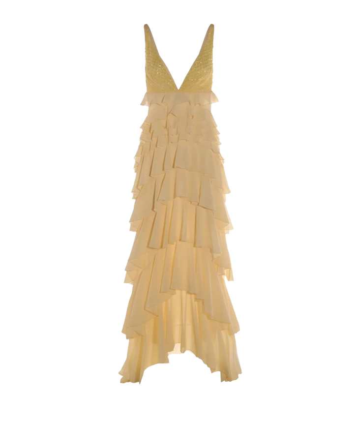 New With Tags Elisabetta Franchi Layered Maxi Dress in Yellow